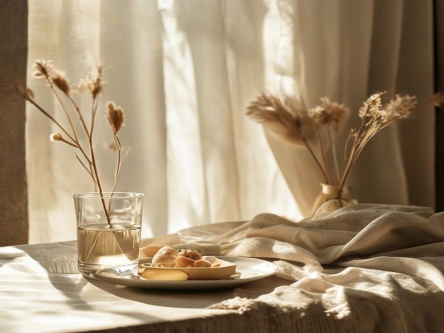 Ochtendmorfologie met gezond ontbijt en kopje thee in rustige omgeving